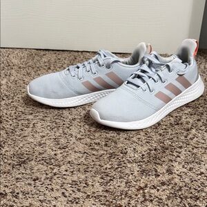 Adidas Light Gray and Coral Running Shoes